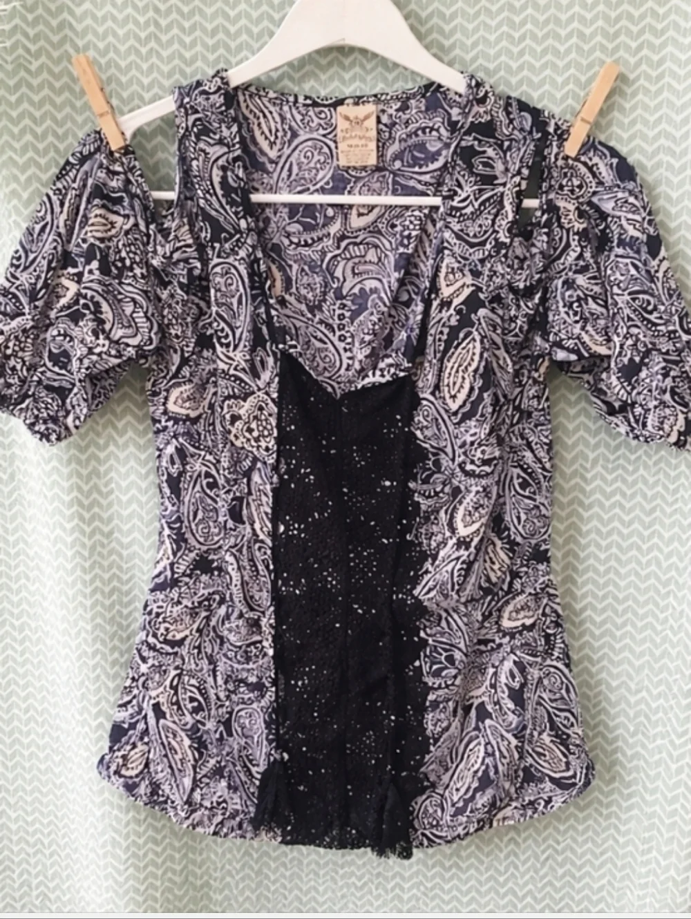 Faded Glory Blue Paisley Top Medium - Picture 7 of 7